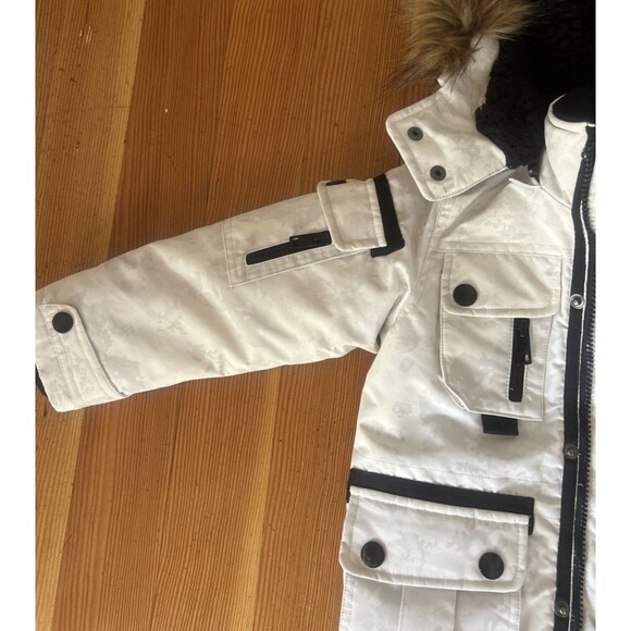 Diesel Boys Jacket Lt Gray Camo Puffer Parka w/Fur Trim Sz 4 Warm Cargo Pockets - Picture 7 of 12